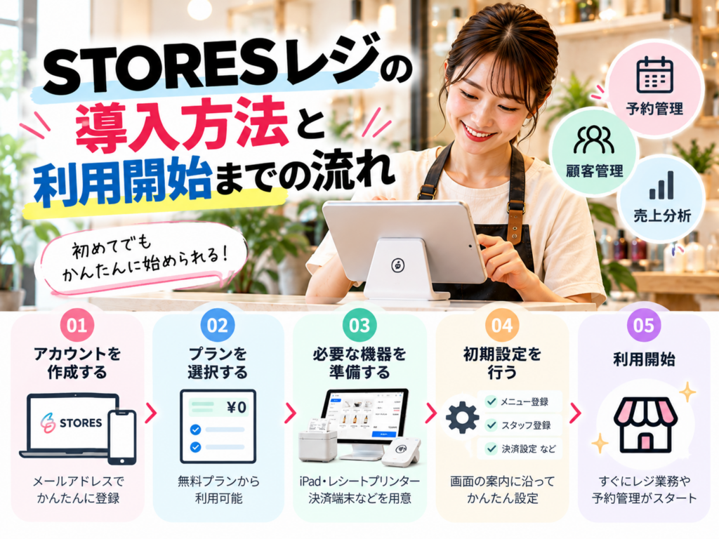STORESレジの導入方法と利用開始までの流れ|無料アカウント作成・料金プラン選択・必要機器の準備・初期設定の5ステップを解説