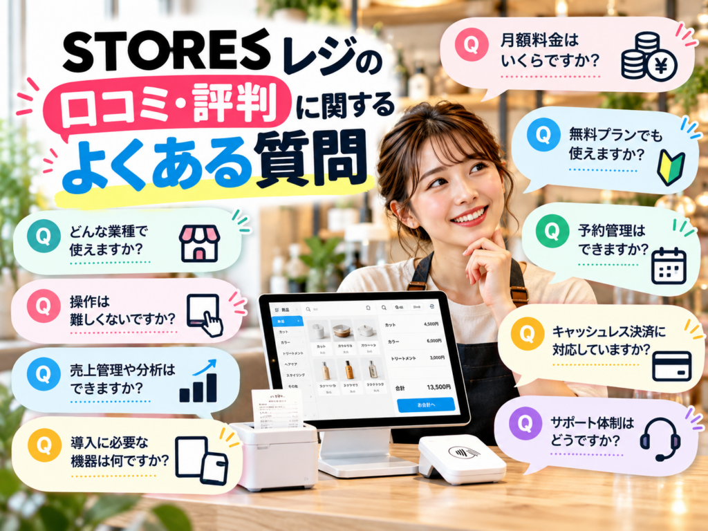 STORESレジの口コミ・評判に関するよくある質問|月額料金・無料プラン・操作性・予約管理・キャッシュレス決済・対応業種・サポート体制を解説