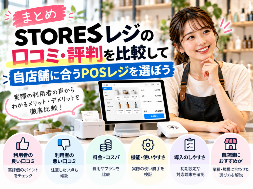STORESレジの口コミ・評判まとめ|良い口コミ・悪い口コミや料金・使いやすさ・メリット・デメリットを比較し、自店舗に合うPOSレジの選び方を解説