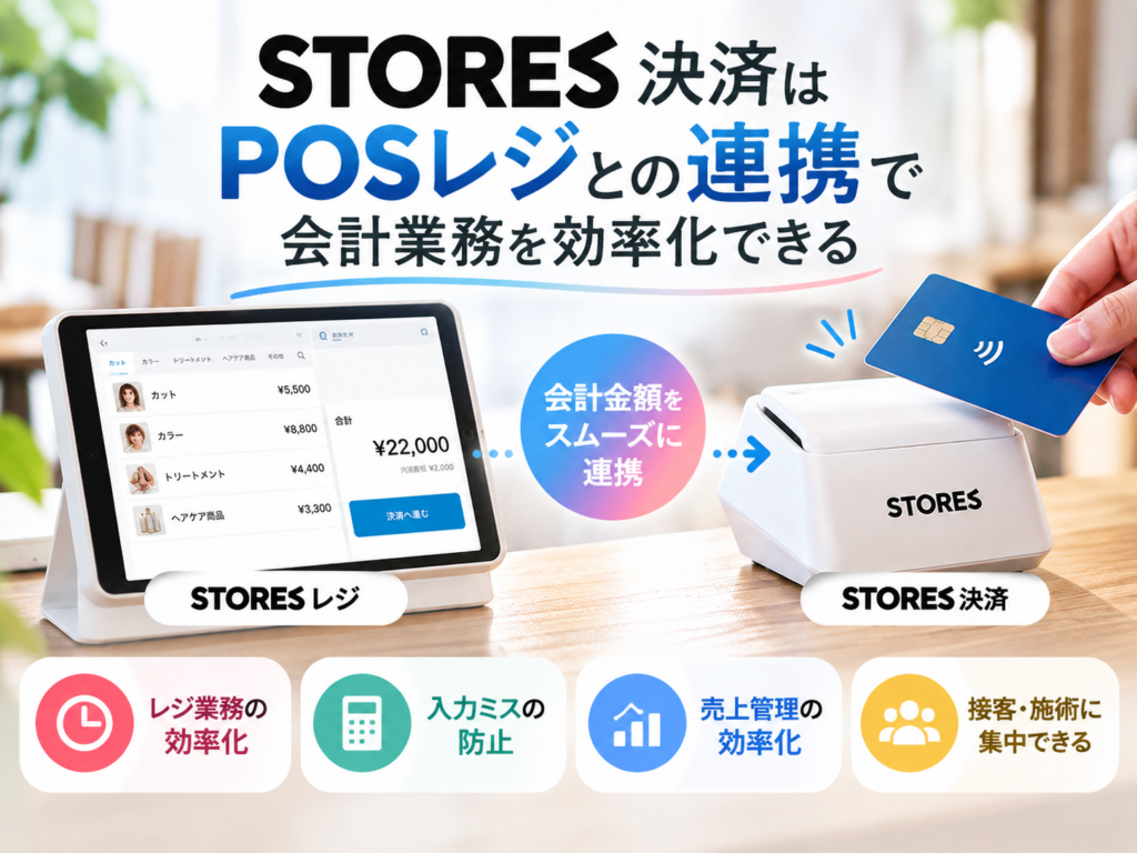 STORES 決済とSTORES レジのPOSレジ連携イメージ｜会計金額の自動連携で入力ミスを防ぎ、レジ業務・売上管理を効率化